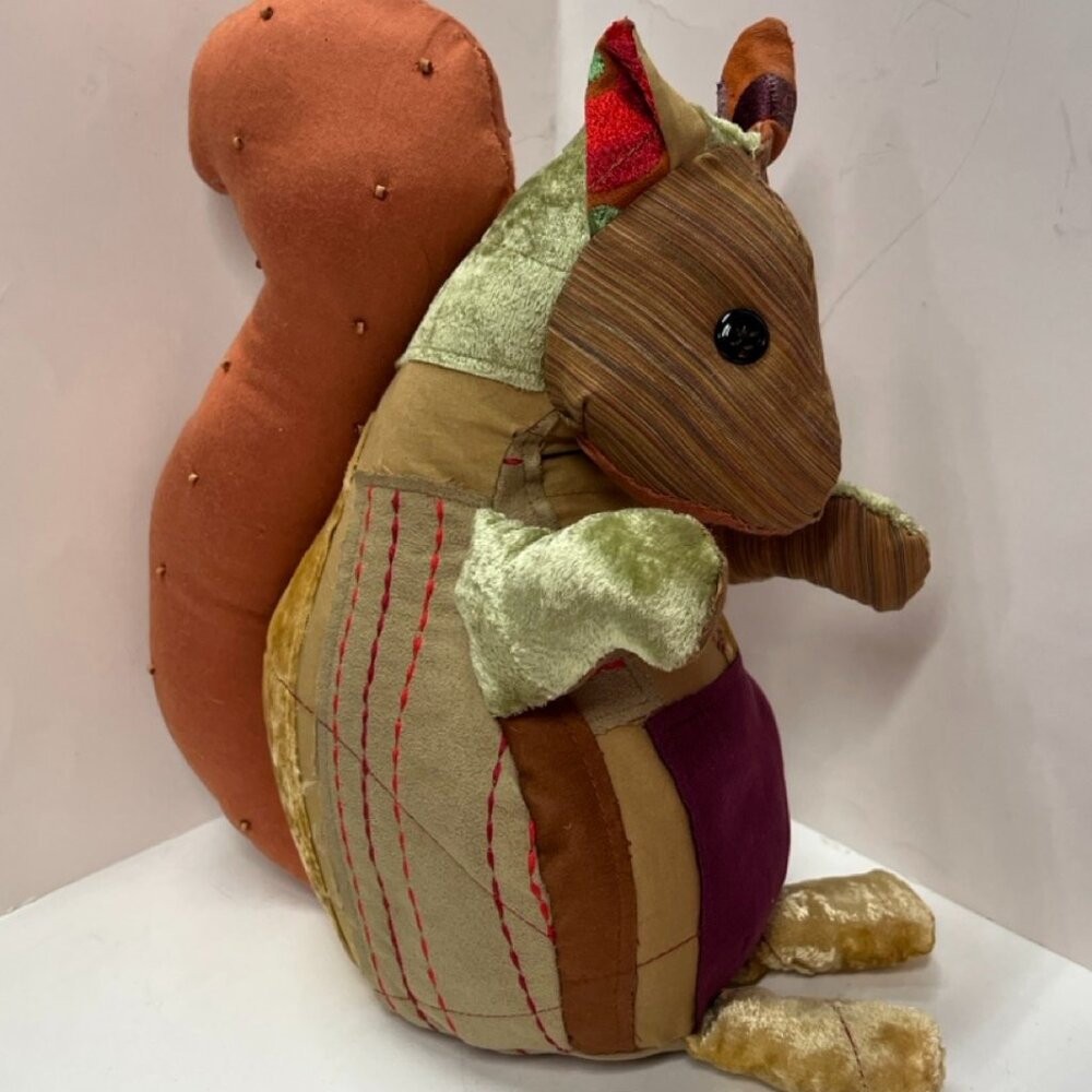 Handmade Patchwork Fall Harvest Squirrel Woodland Critters Pillow Decor
